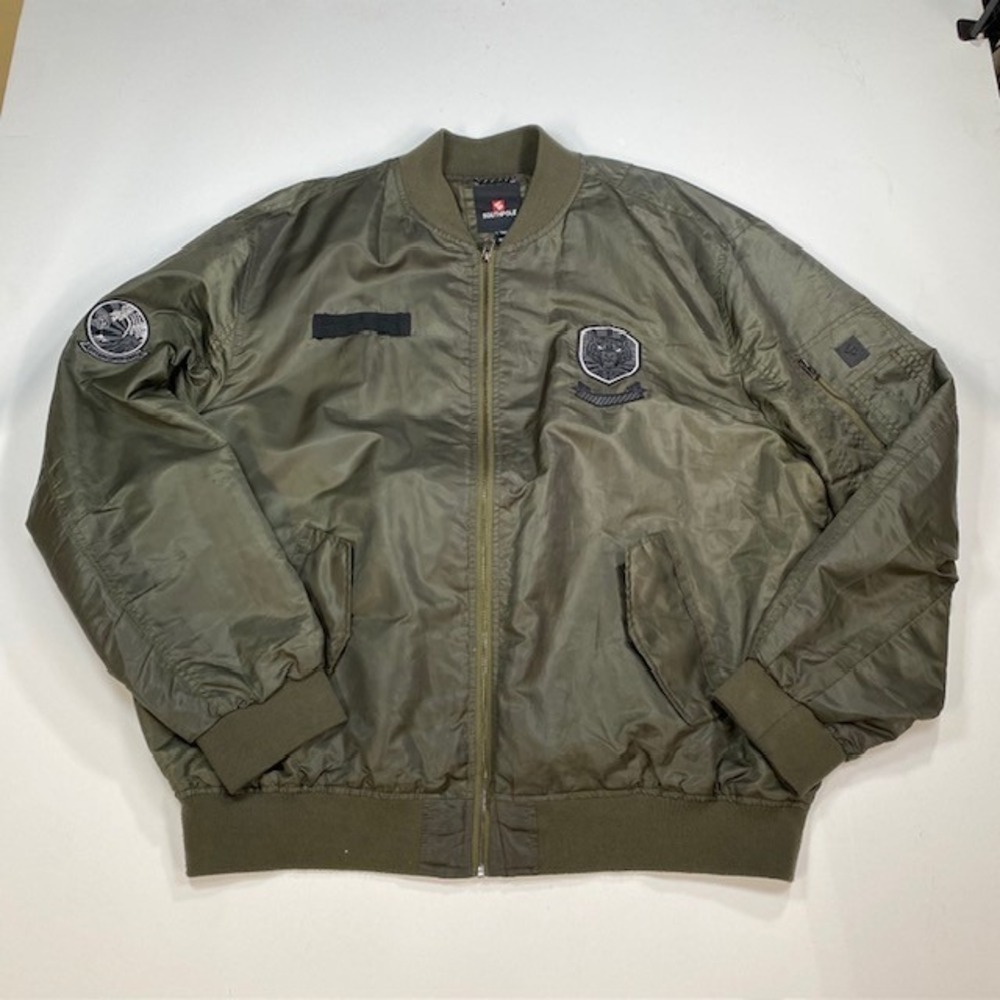 Southpole Mens 4XB Olive Green Bomber Jacket Tiger Patch MA1 Style